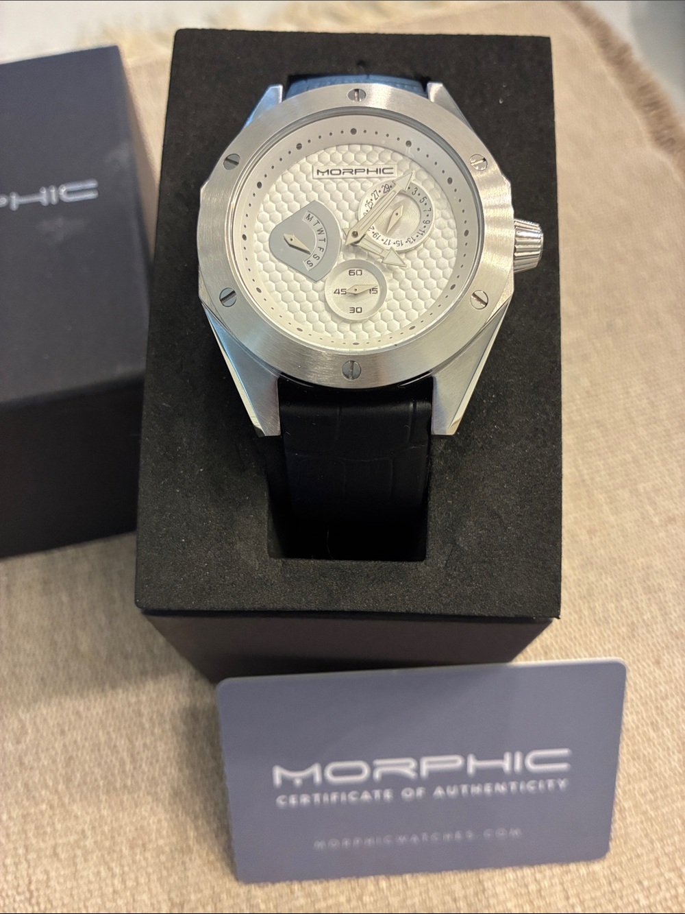 NWT Men's Multi-Function Watch with Black Leather Strap